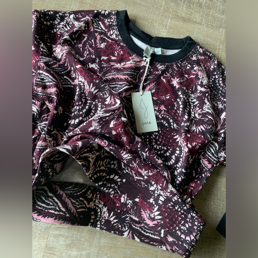 ▶️ Joie Caleigh Pullover Womens M Oversized Crop Waffle Knit Paisley NWT